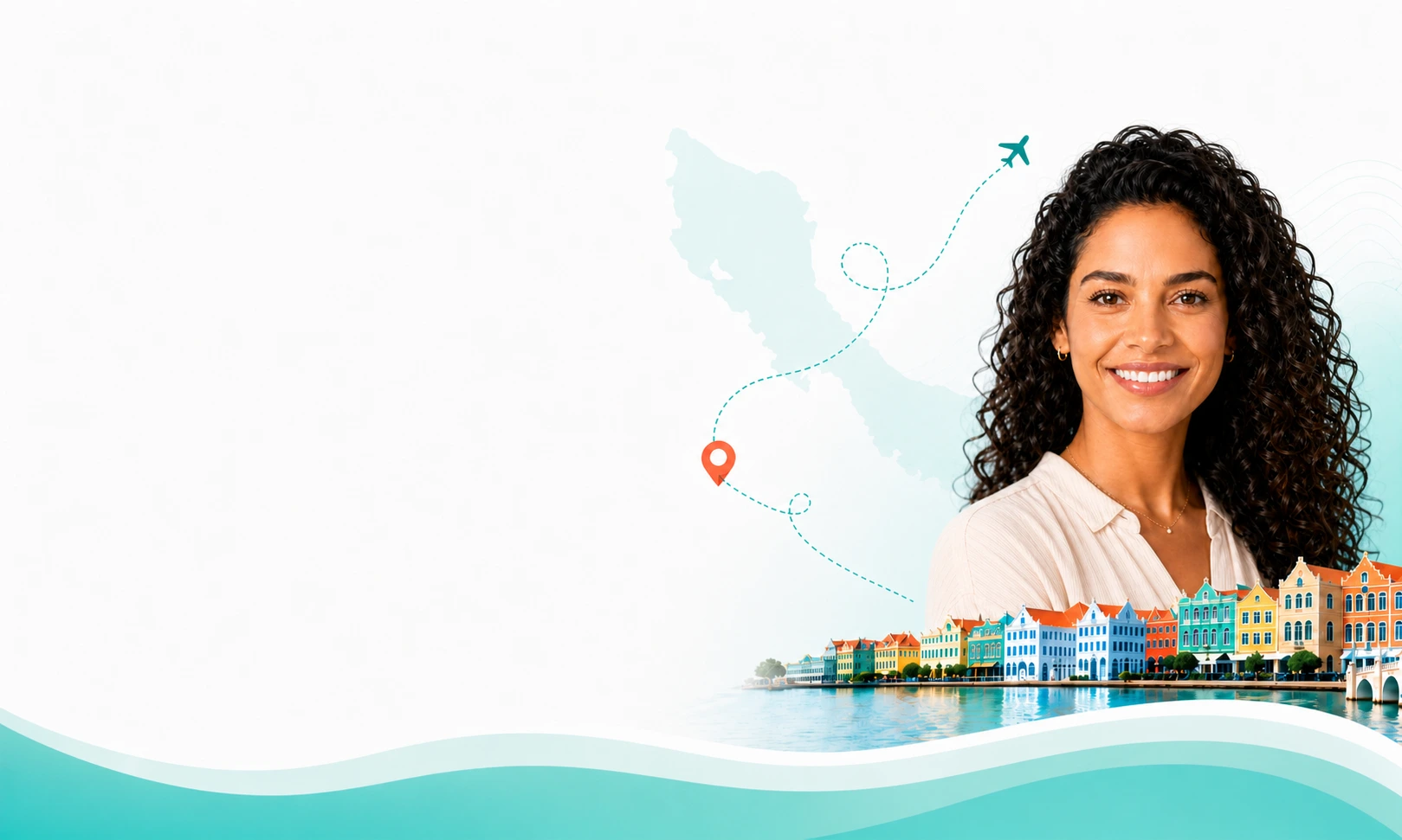 Paciente sonriente en una composición visual caribeña y clínica de CEOC Curaçao