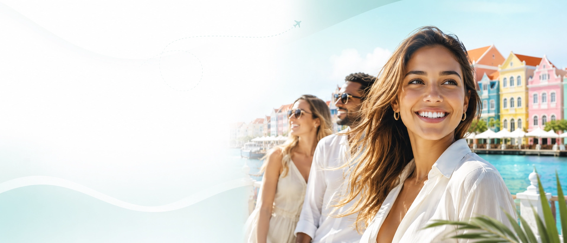 Turistas disfrutando Curaçao en una escena caribeña premium