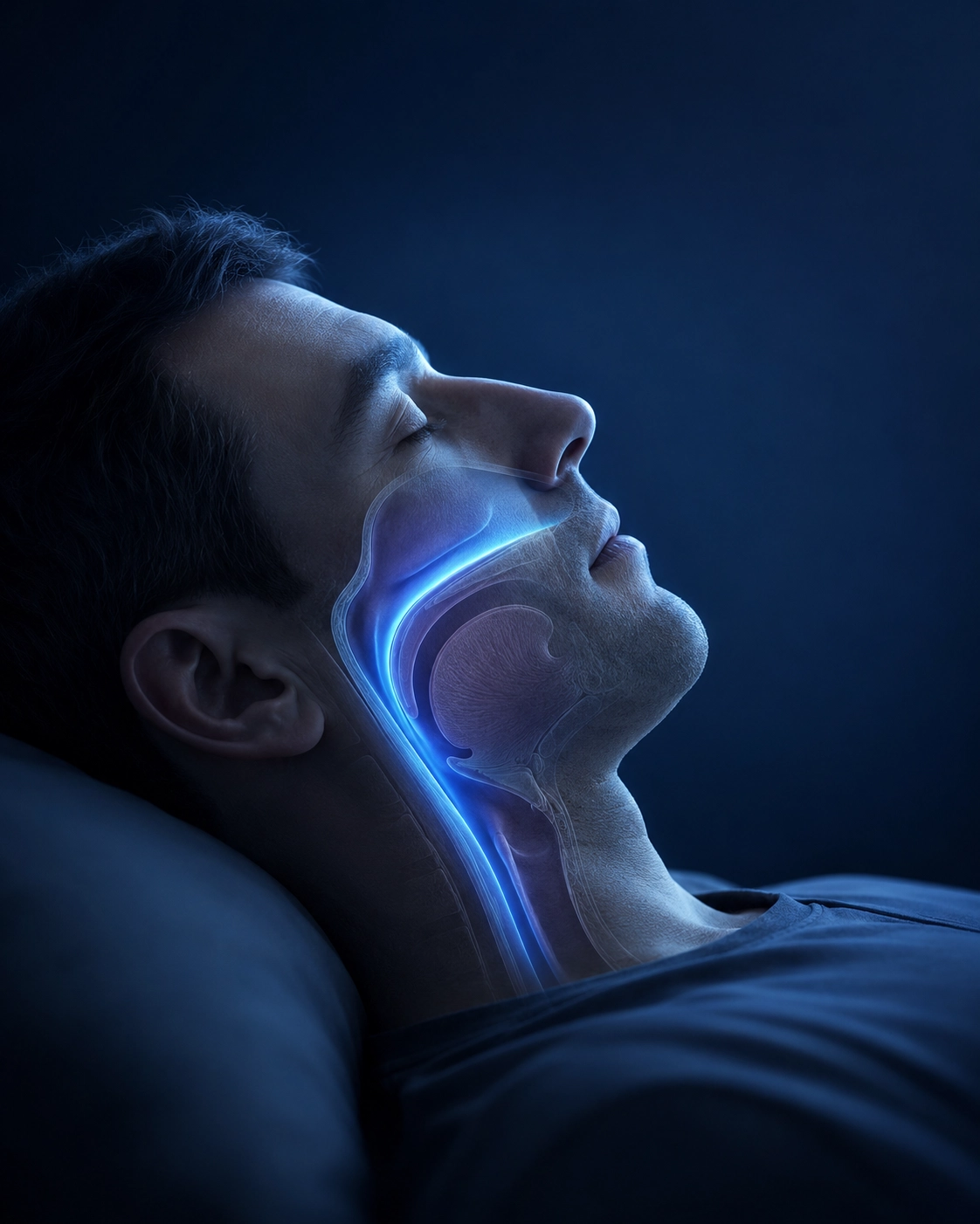 Visual clínico de perfil lateral y vía aérea relacionado con apnea del sueño y respiración nocturna